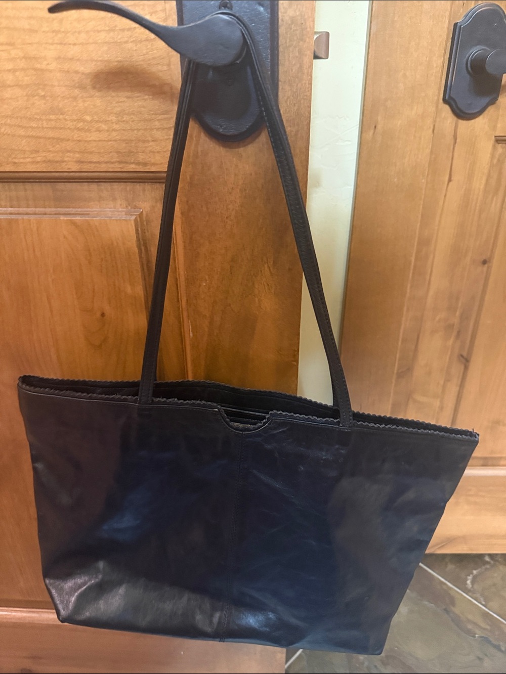 latico Black Leather Tote with Slim Shoulder Straps